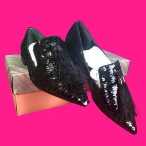 Franco Sarto Sequins Pointed Toe loafers w Feather